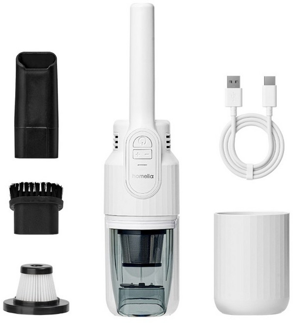 홈리아 무선 미니 핸디형 청소기 원룸 다용도 컴팩트 차량용 휴대용 진공청소기, 화이트