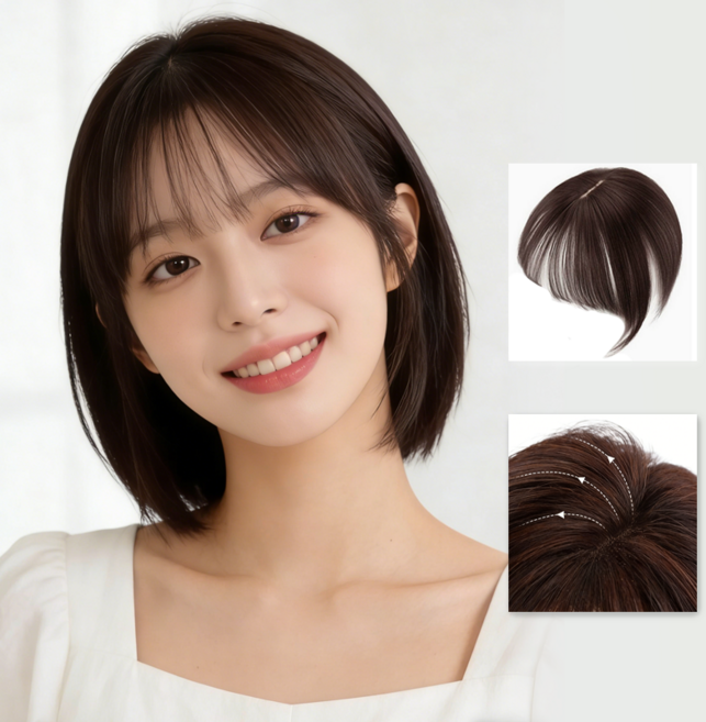 Norah 여성 시스루뱅 앞머리 가발피스 내츄럴 볼륨 부분가발, 1개, 브라운