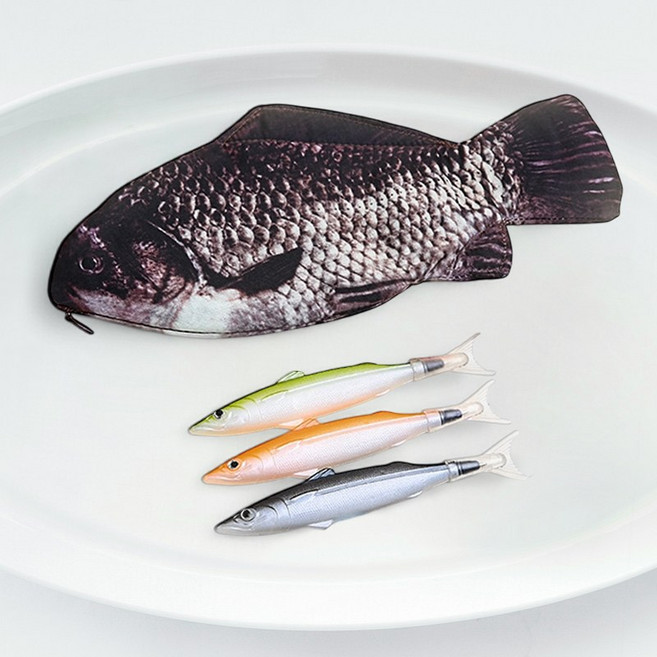 리빙릿 리얼 생선 필통 물고기 볼펜 3개 세트 붕어 정어리볼펜 특이한 선물, 1세트