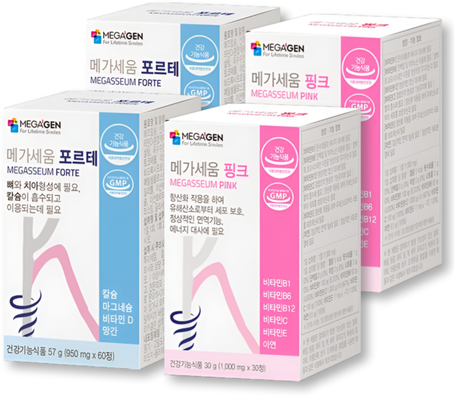 메가세움 포르테 핑크 칼슘 마그네슘 망간 아연 비타민 60정+30정, 2개, 90정