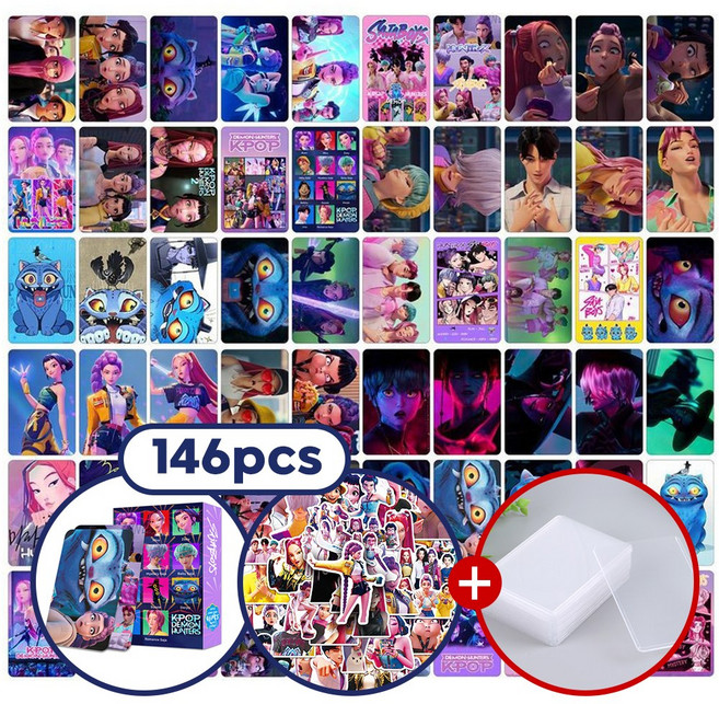 2026 최신판 케이팝데몬헌터스 캐릭터카드 케데헌 포카 헌트릭스 굿즈 포토카드팩 도무송 스티커 세트, 146장 SET, 1개