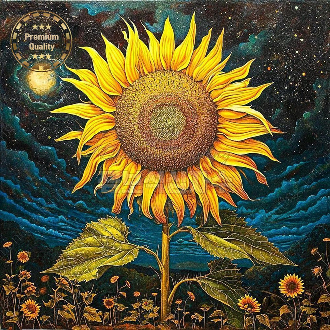 해바라기보석십자수 밤하늘 보름달 비즈 대형 잼보석, 60x60 /이미지크기 50x50 cm