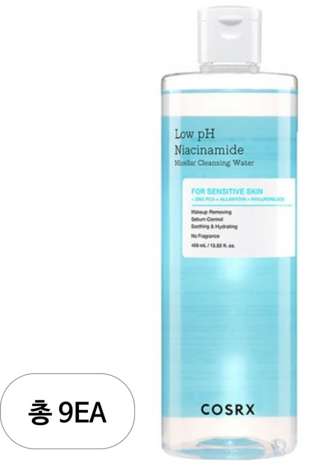 코스알엑스 약산성 나이아신아마이드 미셀라 클렌징 워터, 400ml, 9개 - 쿠팡