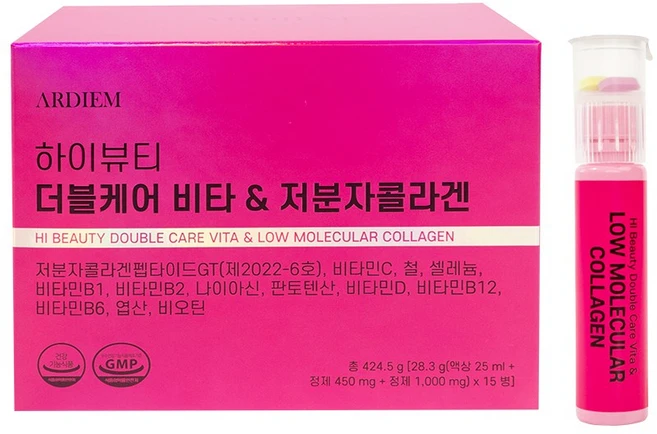 아르디엠 더블케어 비타&저분자 콜라겐 펩타이드 올인원 이뮨비타민 25ml x 15병, 1박스, 15회분 - 쿠팡
