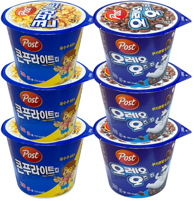 동서 포스트 컵시리얼 혼합 ( 콘푸라이트 3 + 오레오오즈 3 ), 6개, 30g