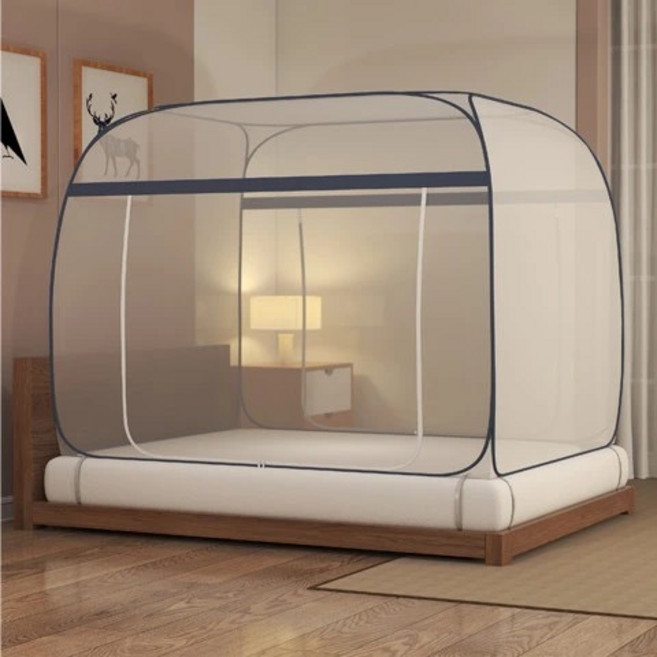 蒙古包蚊帳 方型無底蚊帳 超大空間 三開門 蚊帳 防小黑蚊 免安裝 蚊帳 大空間蚊帳, 灰色【雙門全頂】網紗頂,寬180*長200*高150cm