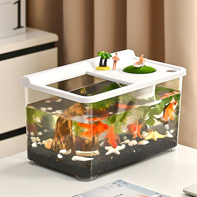 HK sell 물결정원 안깨지는 아크릴 어항 3컬러 LED 열대어 금붕어 구피 수족관, 화이트