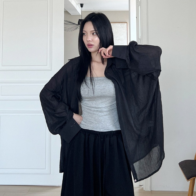 2위 - *리뷰BEST* [4XL] 크고이쁨/올핏 시스루 거즈셔츠(남방) 3color