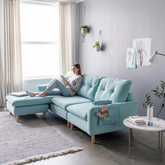 자네트 세실리 3인용 풀커버 패브릭 소파 스툴포함, 민트