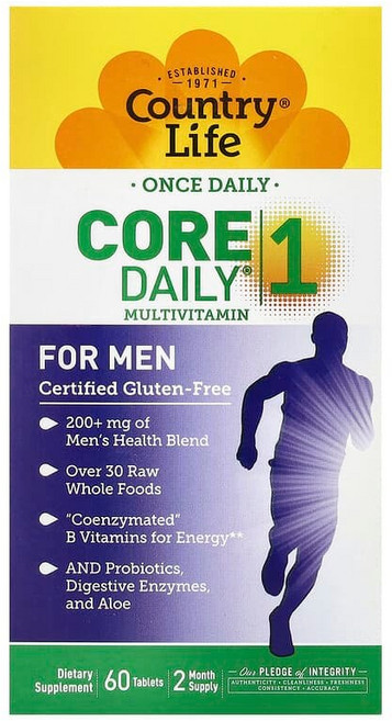 컨트리 라이프 Country Life Core Daily® 1 종합비타민 남성용 60정121096원산지:기타, Country Life, Core Daily® 1 종, 1개, 60정