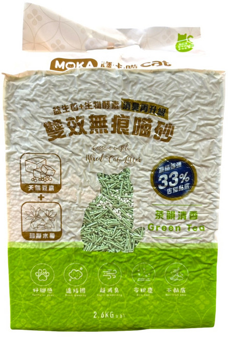 MOKA 膨潤土+貓砂 綠茶香味 2.6KG 混合貓砂, 1個, 茶韻清香
