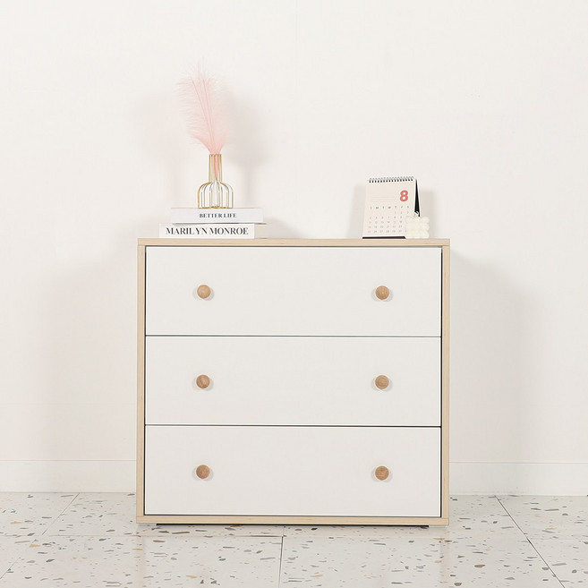 유코스 코트니 E0 속 깊은 3단 서랍장 800, 화이트