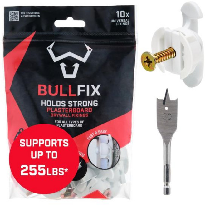 Bullfix 범용 건식 벽체 앵커 수리 키트 최대 255 파운드 중공 벽 드릴 비트 포함 토글 볼트 및 버터 플라이 나사보다 강함특허 디자인스타터 팩, Starter Pack