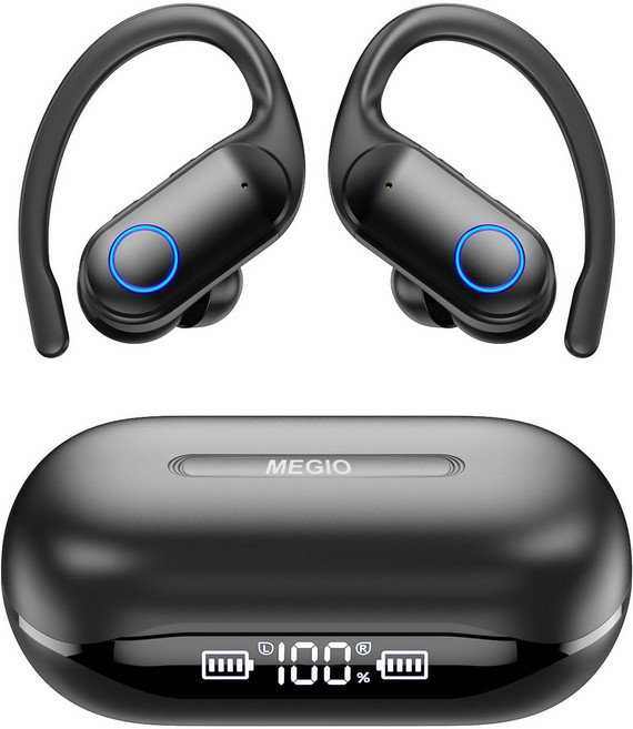 Megio 귀걸이형 무선 블루투스 이어폰 버튼식, 블랙, i58
