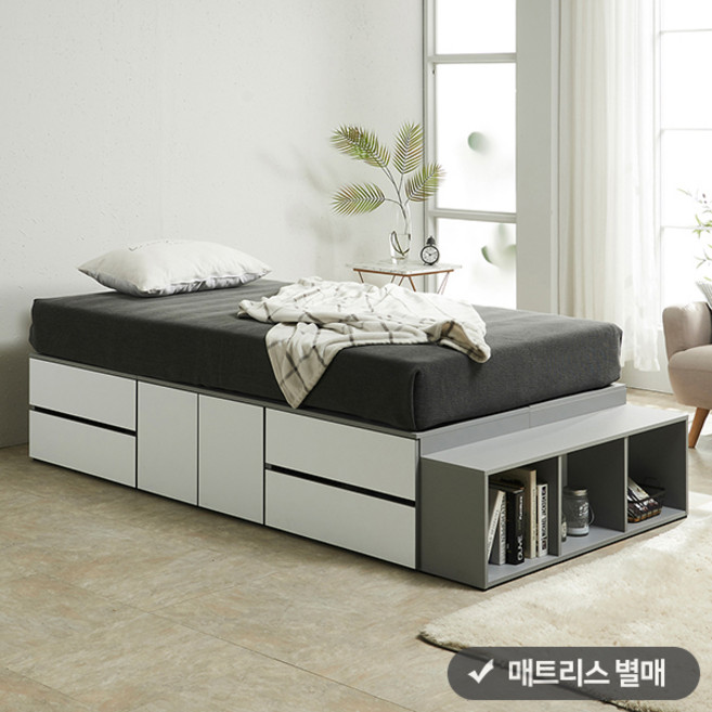 퍼즐 무헤드 책장형 높은 2단서랍침대 SS (도어중앙형1+서랍2) (매트 미포함), 메이플화이트