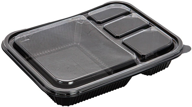 [일용상회]도시락용기 BFP 4칸 200세트 PP 검정, 200개, 1세트