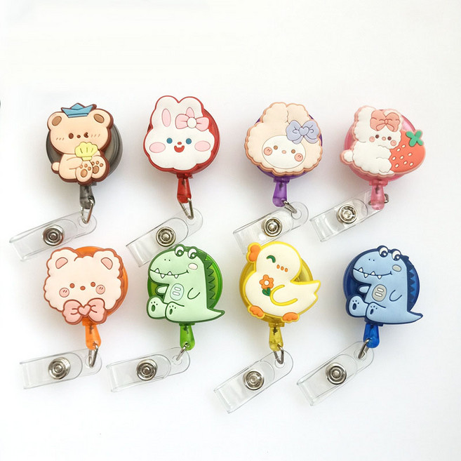 귀여운 동물 캐릭터 릴홀더 목걸이 카드키걸이 사원증 학생증 명찰 고리, 딸기토끼
