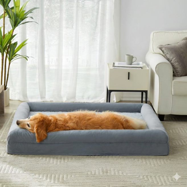 거대한 개 침대 분리 가능한 방수 커버가 있는 세탁 가능한 개 소파 수면을 위한 지지대가 있는 대형 반려동물 소파 침대, 1개, grey