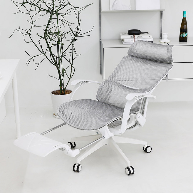린백 LB36MHF 사무실 컴퓨터 책상 학생 침대형 사무용 풀 메쉬 리클라이너 팔걸이 높이조절 의자, 화이트