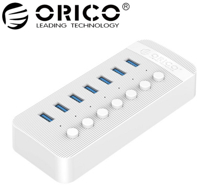 [ORICO] 오리코 CT2U3-7AB 7포트 유전원 멀티 허브(충전 겸용)/ 개별 스위치, 화이트, 1개