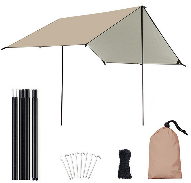 Lixada 옥스포드 실버코팅 그늘막 타프스크린 타프 세트, 카키