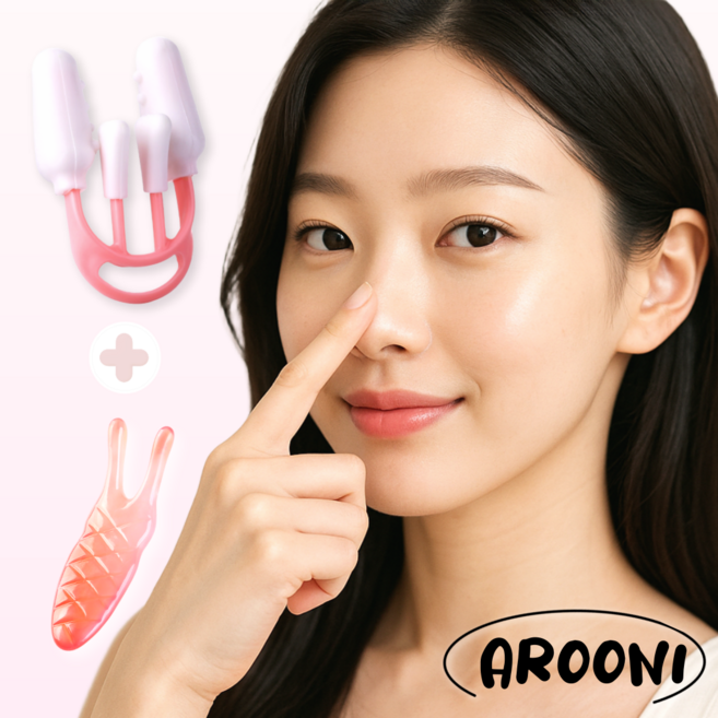 아루니 콧볼 축소 코슬림 코교정기+ 코괄사 세트, 1세트, 핑크