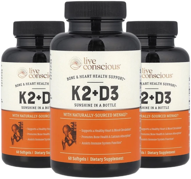2+1 라이브 컨셔스 비타민K2 + D3 5000IU 소프트젤 60정, 60회분, 3개 - 쿠팡