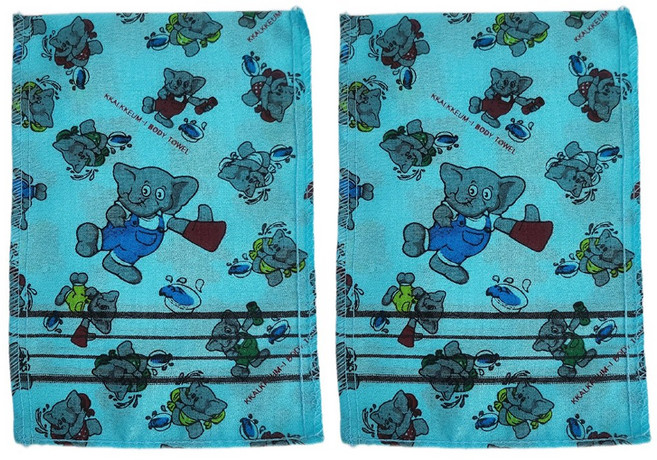 미니달콩 코끼리 국산 때밀이 타월 중형 2장 1세트, 1개, 2개입, 블루