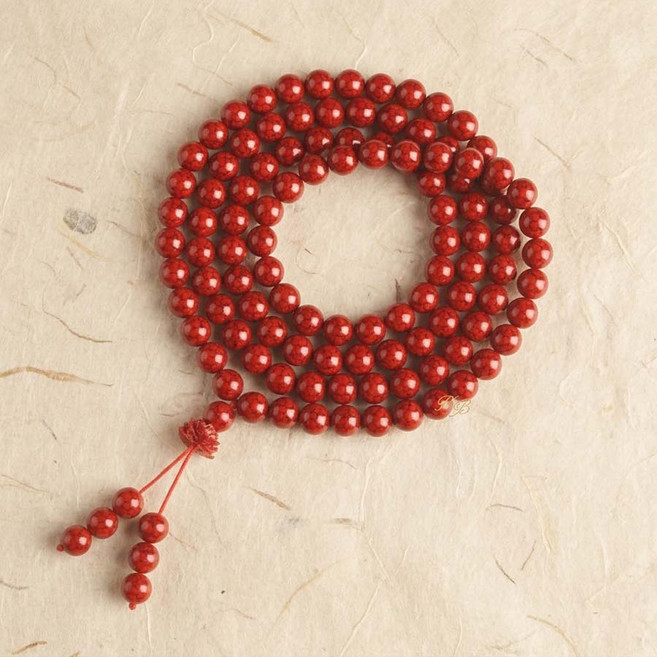 B&B [가격 거품을 뺀]불교 합장주 경면주사 소원성취 108염주 삼재 액막이 신년 행운 부적, 1개, 경면주사 6mm