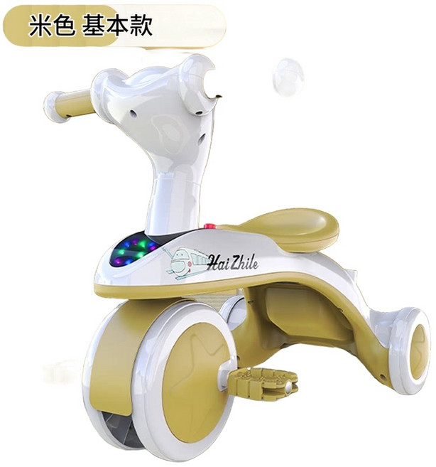 MAIZHILE 兒童三輪車 1-3歲可坐騎 手推平衡車, 麥金色 雙層耐磨車身 加厚耐磨車輪 音樂燈光, 1個