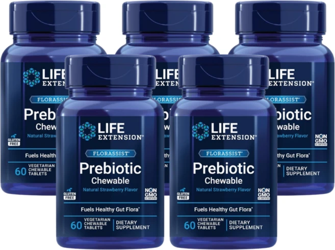 라이프익스텐션 FLORASSIST 츄어블 프리바이오틱, 60정, 5개 - 쿠팡