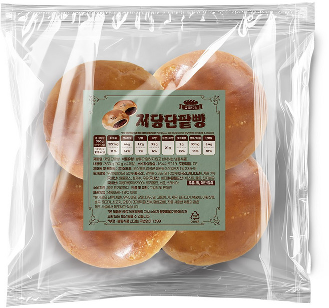당연구소 저당 단팥빵, 8개, 90g