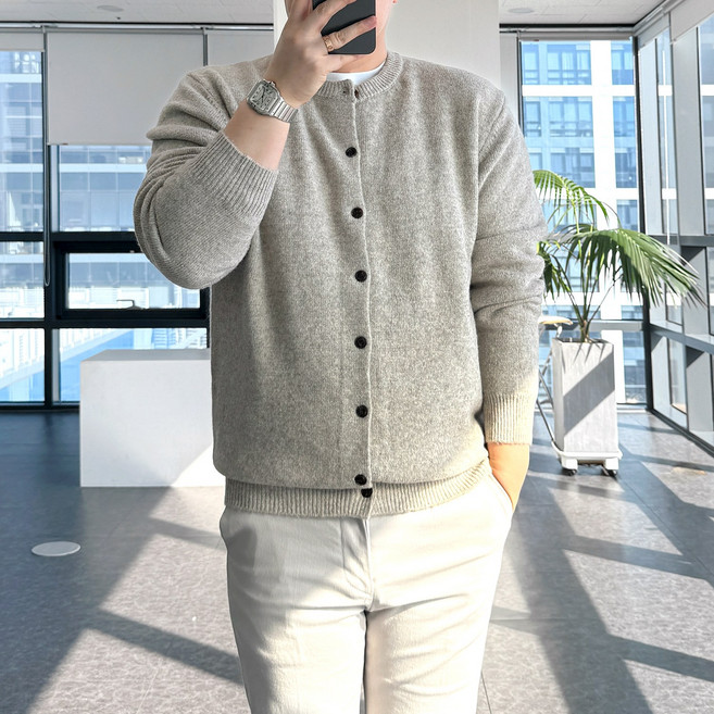 룩플레인 울 원단 세련된 라운드 니트 가디건 10color