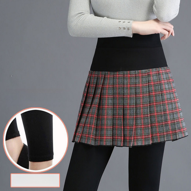 해피유통 여성 얇은 페이크 투피스 레깅스 플리츠 스커트 jhwj