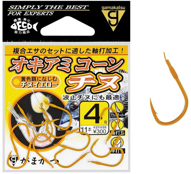 가마가츠 오키아미 콘치누 치누옐로우 감성돔바늘 3호 4호, 1개
