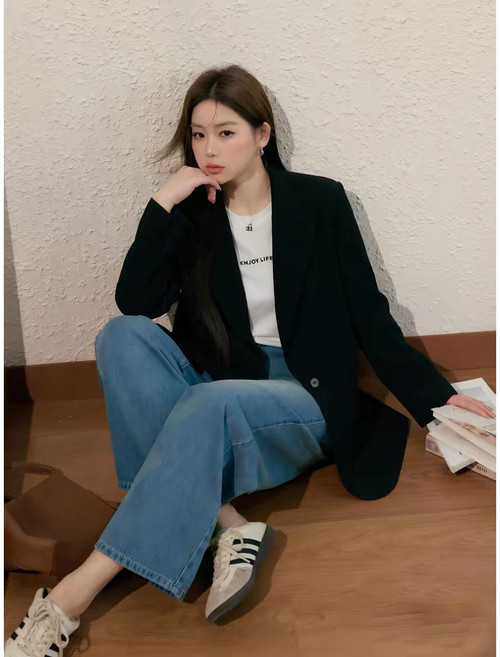 ANYOU 여성 오버핏 여름 정장 자켓 가볍고 편안한 스판 구김방지 데일리 재킷