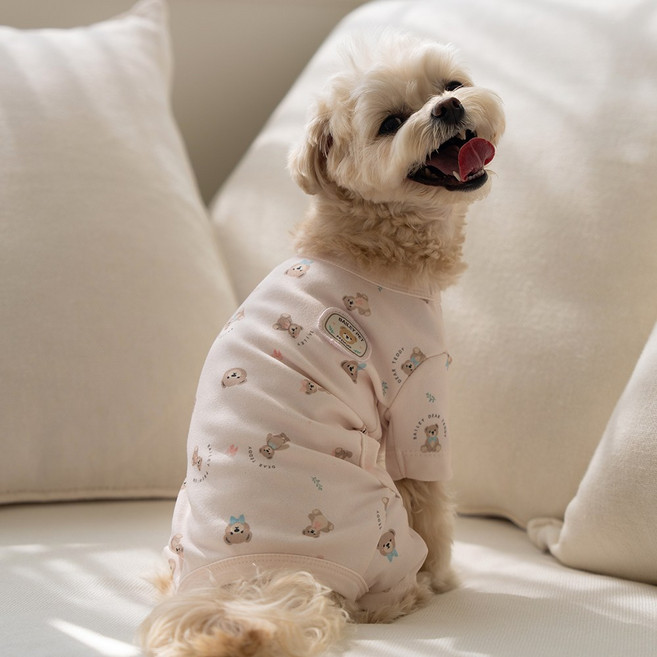 베일리펫 강아지옷 애견의류 테디 항균 올인원, 핑크, 1개