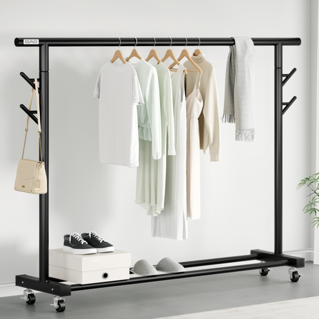 큐에이큐 28mm 멀티 이동식 행거 튼튼한 철제 옷걸이 스탠드 행거, 블랙