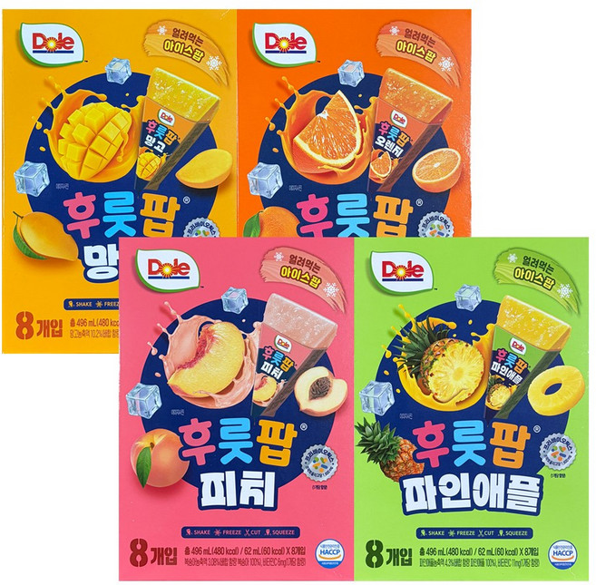 DOLE 돌후룻팝 4종혼합 32개입 (오렌지8개입 망고8개입 파인애플8개입 피치8개입), 62ml, 1세트