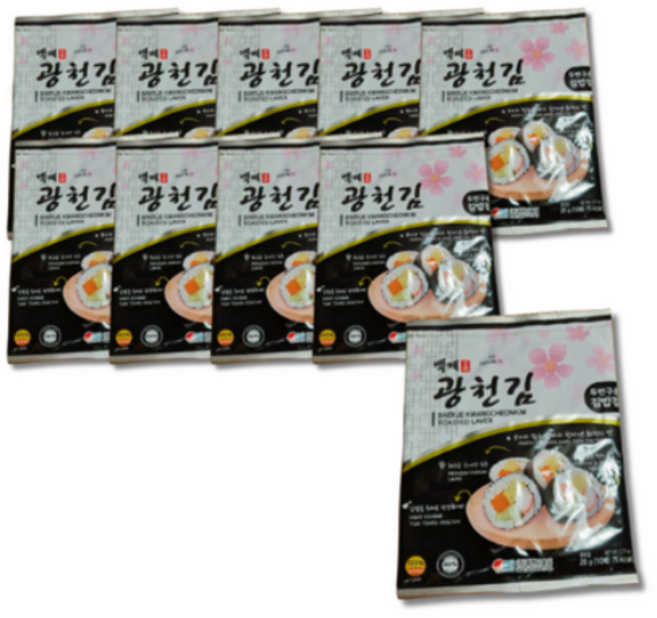 (신선집중) 광천김 백제 두번구운김밥김 / 안터지고 맛있는 광천김 김밥김, 10개, 20g