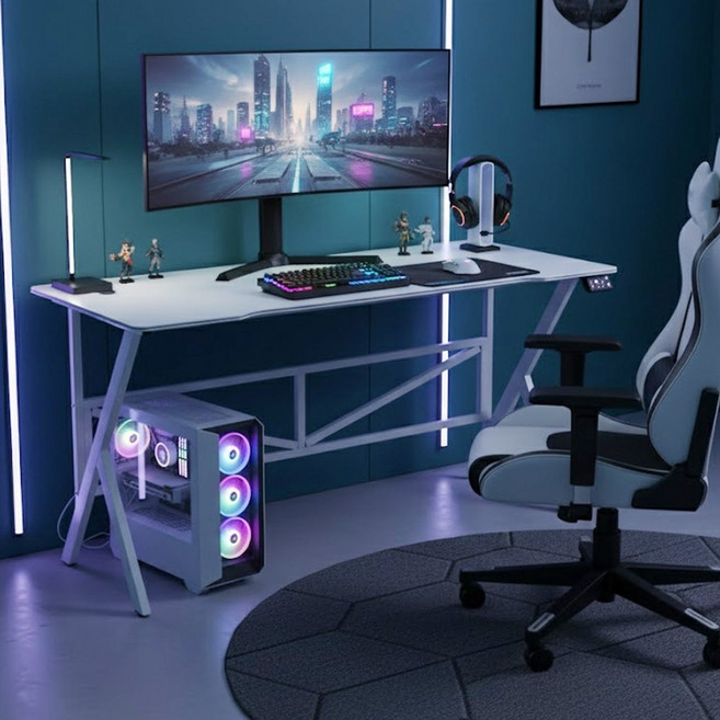 엑시론 다용도 볼텍스 홈 게이밍 카본패턴 컴퓨터 데스크 책상, 화이트