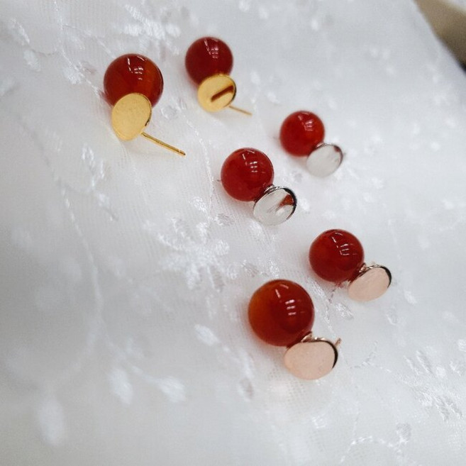 자마노 천연석 앵두 귀걸이 silver925 (로즈골드 골드 실버)