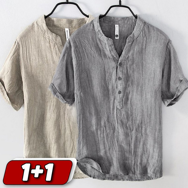 남성 면마 반팔 셔츠 데일리 심플 솔리드 린넨 남방 상의 오버핏 빅사이즈 아빠옷 남자 반팔티