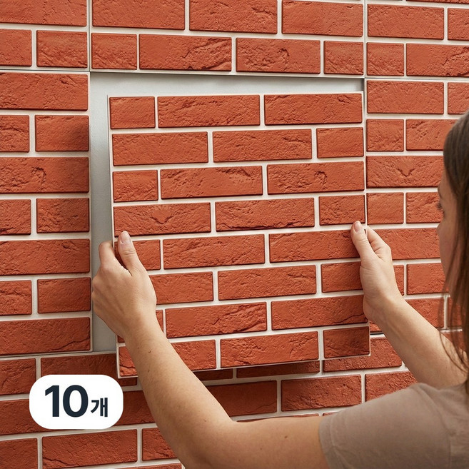 Equator 벽돌 무늬 입체 폼블럭 시트지 30*30cm, 10개, 적벽돌