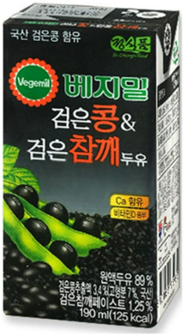 베지밀 검은콩과 검은참깨 두유, 72개, 190ml