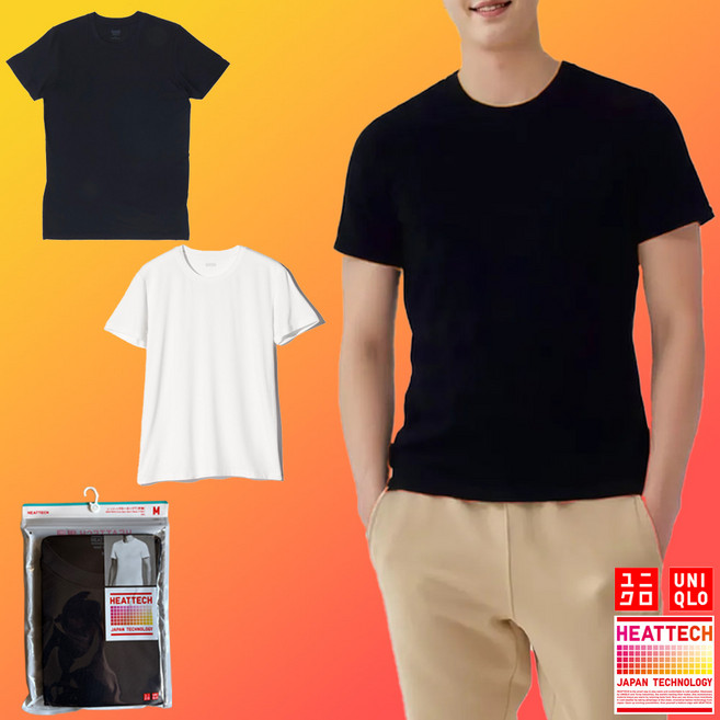 [일본직수입]유니클로 히트텍 크루넥T 남성용 반팔 데일리 브리니코 양말 증정