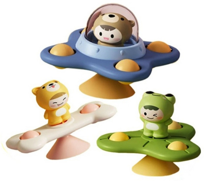 파키즈 흡착 회전 딸랑이 스피너 3종세트 아기 유아 치발기 국민 신생아장난감 아기선물, 귀여운 친구들