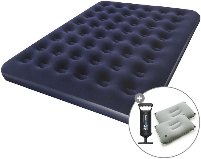 캠프빌리지 베스트웨이 에어매트+베개 2개+작은손펌프 세트, 블루