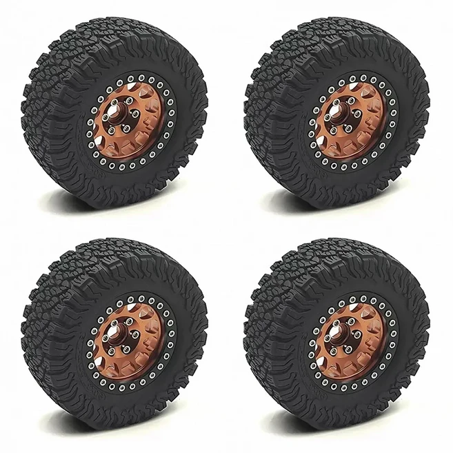 4PCS 1.9인치 알루미늄 비드락 휠 및 타이어 (90x37mm) Axial SCX10 II TRX 4 MN128 H12Y용 고그립 고무, 09 Brown A
