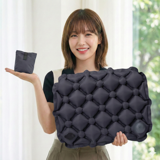 루바고 컴팩트 캠핑 등산 기내 휴대용 에어방석, 딥그레이